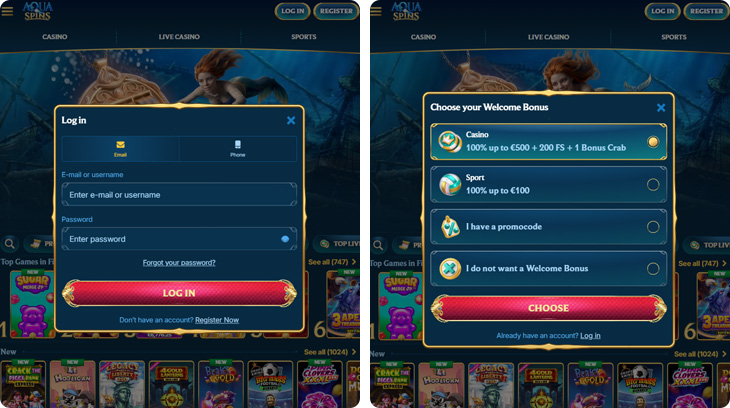 AquaSpins Casino Log In