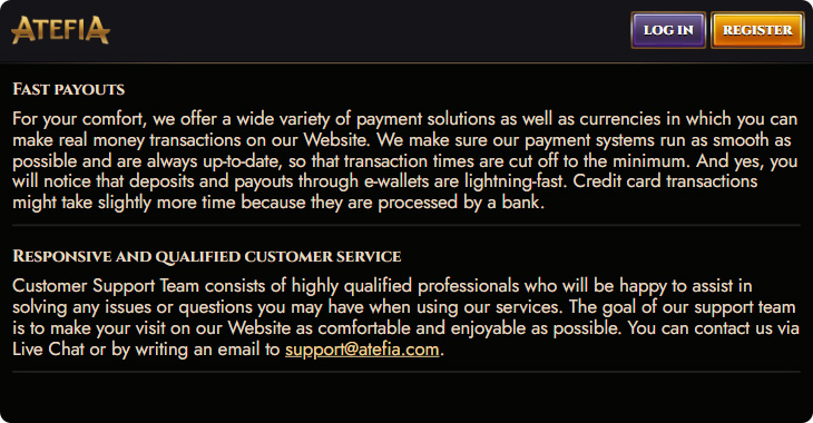 Atefia Casino isplate