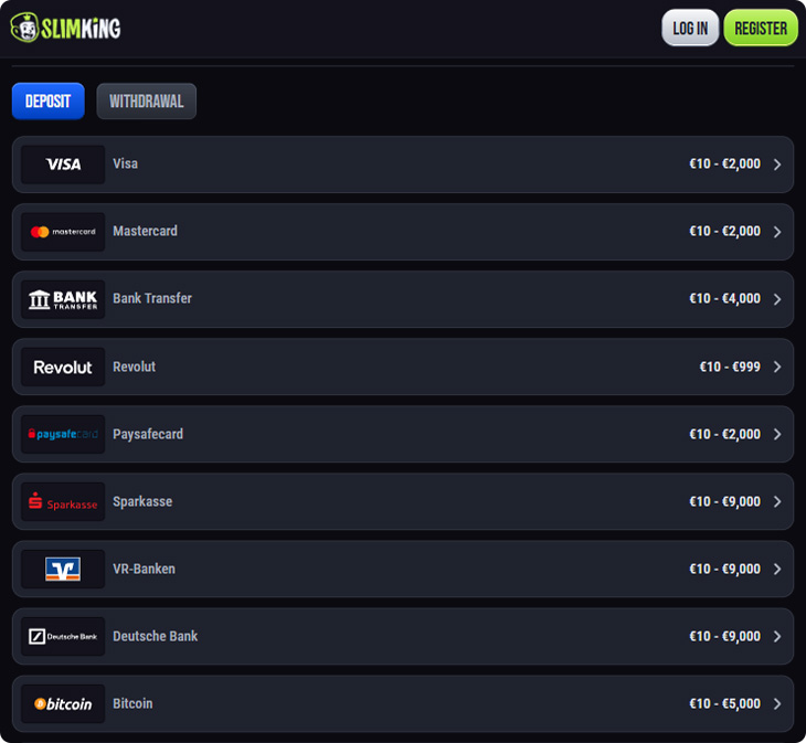 SlimKing Casino Payments