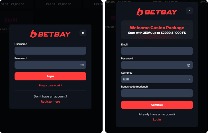 BetBay Casino Log in and Registration