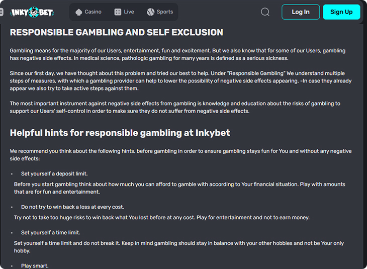 Odgovorno igranje u InkyBet Casinu