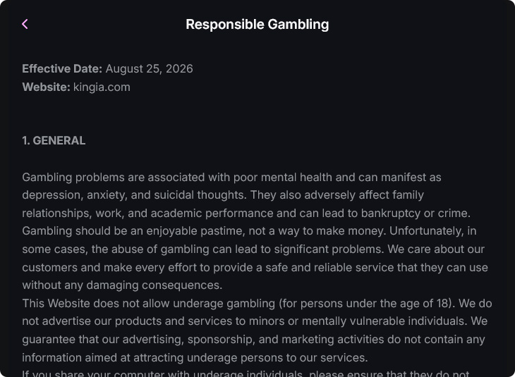 Υπεύθυνο παιχνίδι στο Kingia Casino