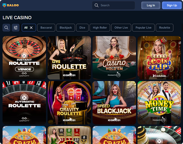 Baloo Casino Live Games