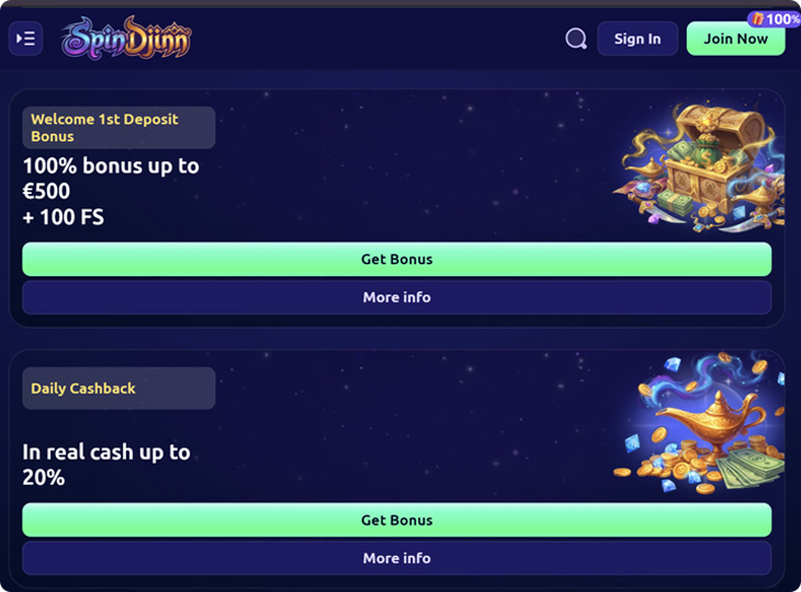 SpinDjinn Casino Bonuses