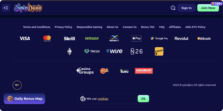 SpinDjinn Casino Payments