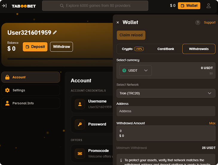 Taboobet Casino Withdrawal Methods