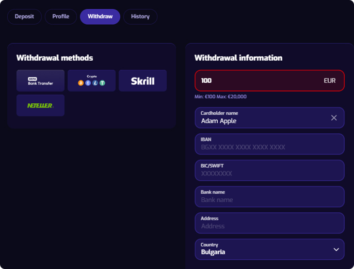 Trixino Casino Withdrawal Methods